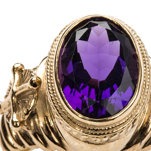 Bischofsring, 925er Silber vergoldet mit violetten Jadestein 5