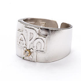 Artículos Obispales: Anillo obispal de plata 800, XP, alfa, omega, con zircón Artículos Obispales: Anillo obispal de plata 800, XP, alfa, omega, con zircón