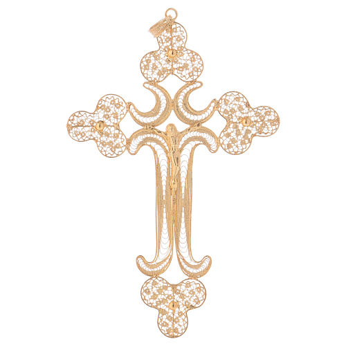 Croix pectorale filigrane d'argent dorée Corpus 1