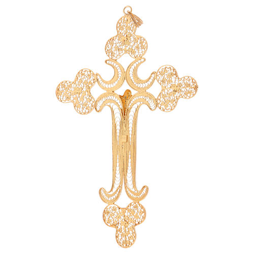 Croce pettorale filigrana argento 800 dorato con Corpo 3