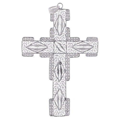 Pectoral Cross made of silver 800 filigree, stylized 3