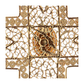 Pectoral Cross in golden silver filigree with coral stone s4