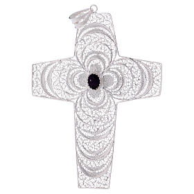 Cruz Pectoral de filigrana  estilizada de plata 800, amatista