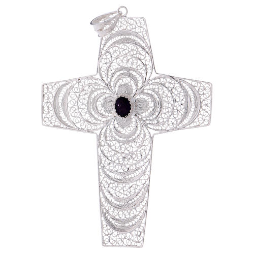Croix pectorale argent 800 stylisée améthyste 1