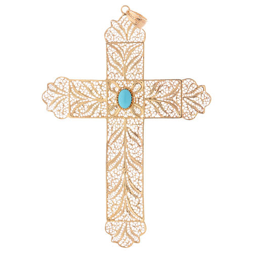 Krzyż biskupi srebro 800 złocony filigran turkus 1