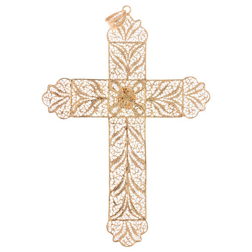 Pectoral Cross, golden silver 800 filigree with Turchese 3