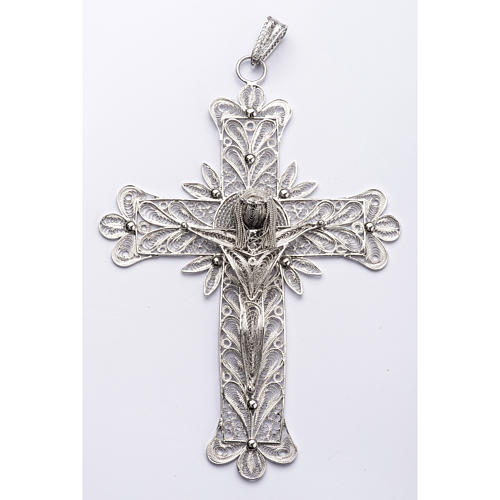 Croce vescovile Corpo di Cristo stilizzato filig. arg. 800 1