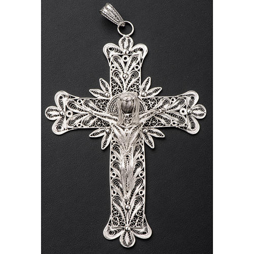 Croce vescovile Corpo di Cristo stilizzato filig. arg. 800 5