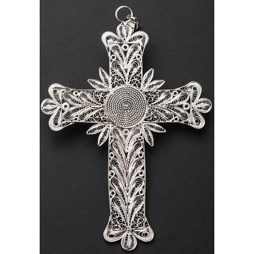 Croce vescovile Corpo di Cristo stilizzato filig. arg. 800 10