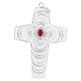 Cruz Pectoral estilizado de plata 800, con piedra coral