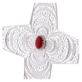 Pectoral Cross in silver 800 filigree with coral stone