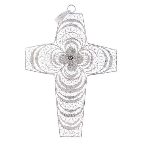Pectoral Cross in silver 800 filigree with coral stone 3