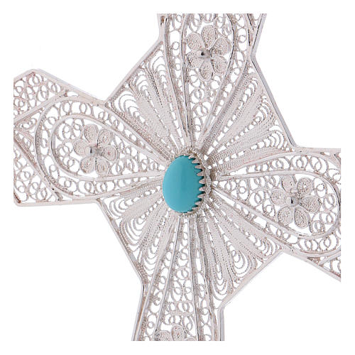 Pectoral Cross in silver 800 filigree with Turquoise stone 2