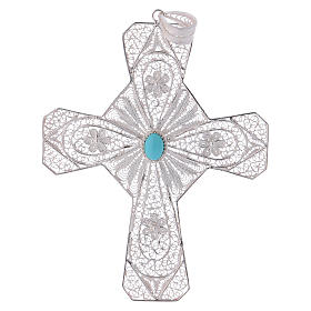 Pectoral Cross in silver 800 filigree with Turquoise stone