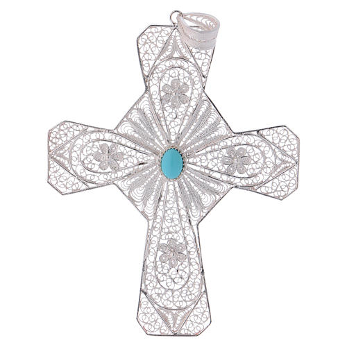 Pectoral Cross in silver 800 filigree with Turquoise stone 1