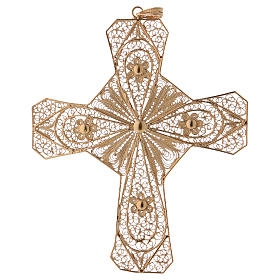 Ecclesiastical cross in gold plated silver, filigree decoration