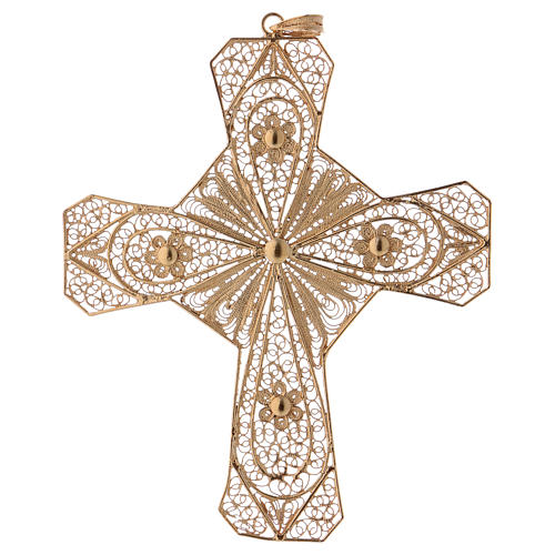 Ecclesiastical cross in gold plated silver, filigree decoration 1