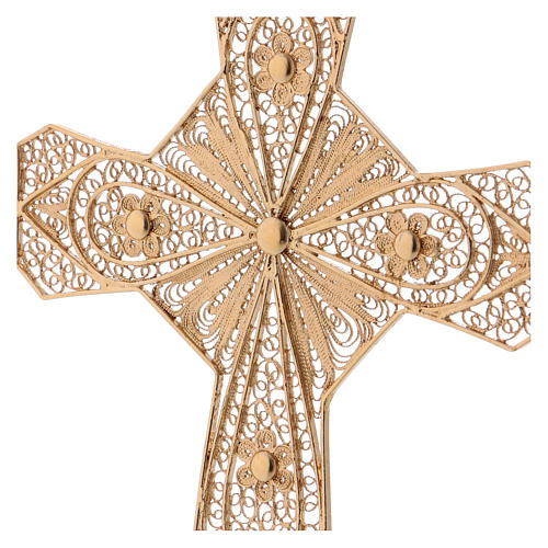 Ecclesiastical cross in gold plated silver, filigree decoration 2