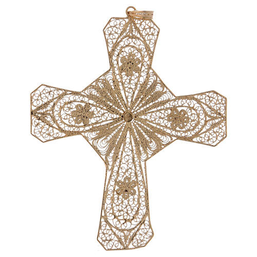 Ecclesiastical cross in gold plated silver, filigree decoration 3