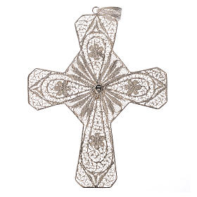 Ecclesiastical cross in 800 silver filigree with carnelian stone