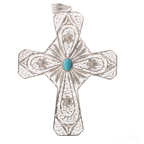 Ecclesiastical cross in 800 silver filigree with carnelian stone 4