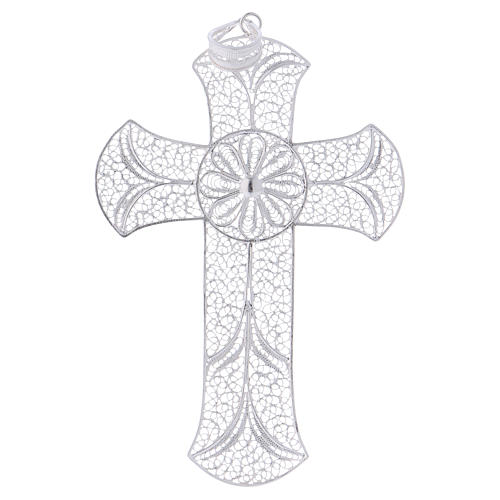 Croce pettorale argento 800 filigrana con decori 1