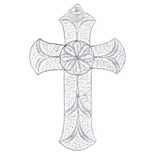 Croce pettorale argento 800 filigrana con decori 3