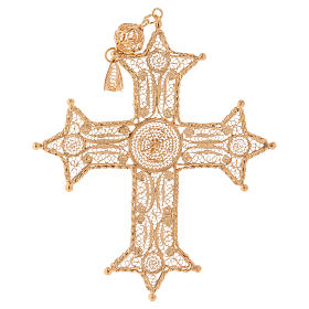 Pectoral cross, gold plated silver 800 filigree with decoration