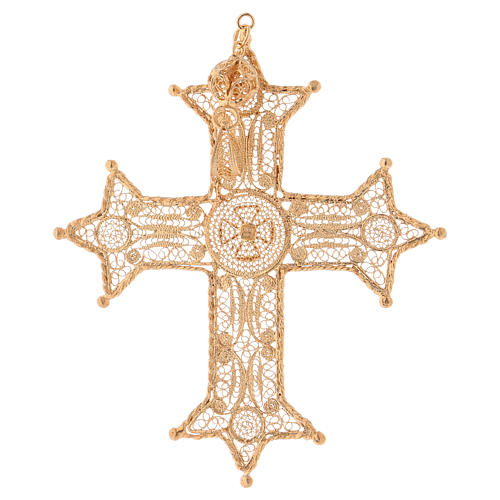Croce pettorale arg. 800 dorata filigrana con decori 3