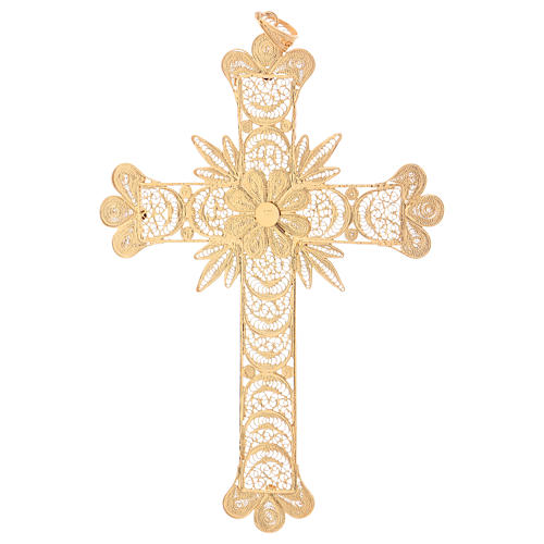 Pectoral Cross in golden silver filigree with rays decoration 3