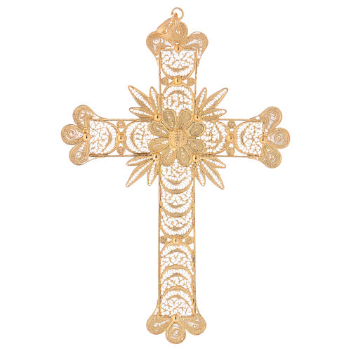Cruz para bispo prata 800 dourada filigrana com raios 1