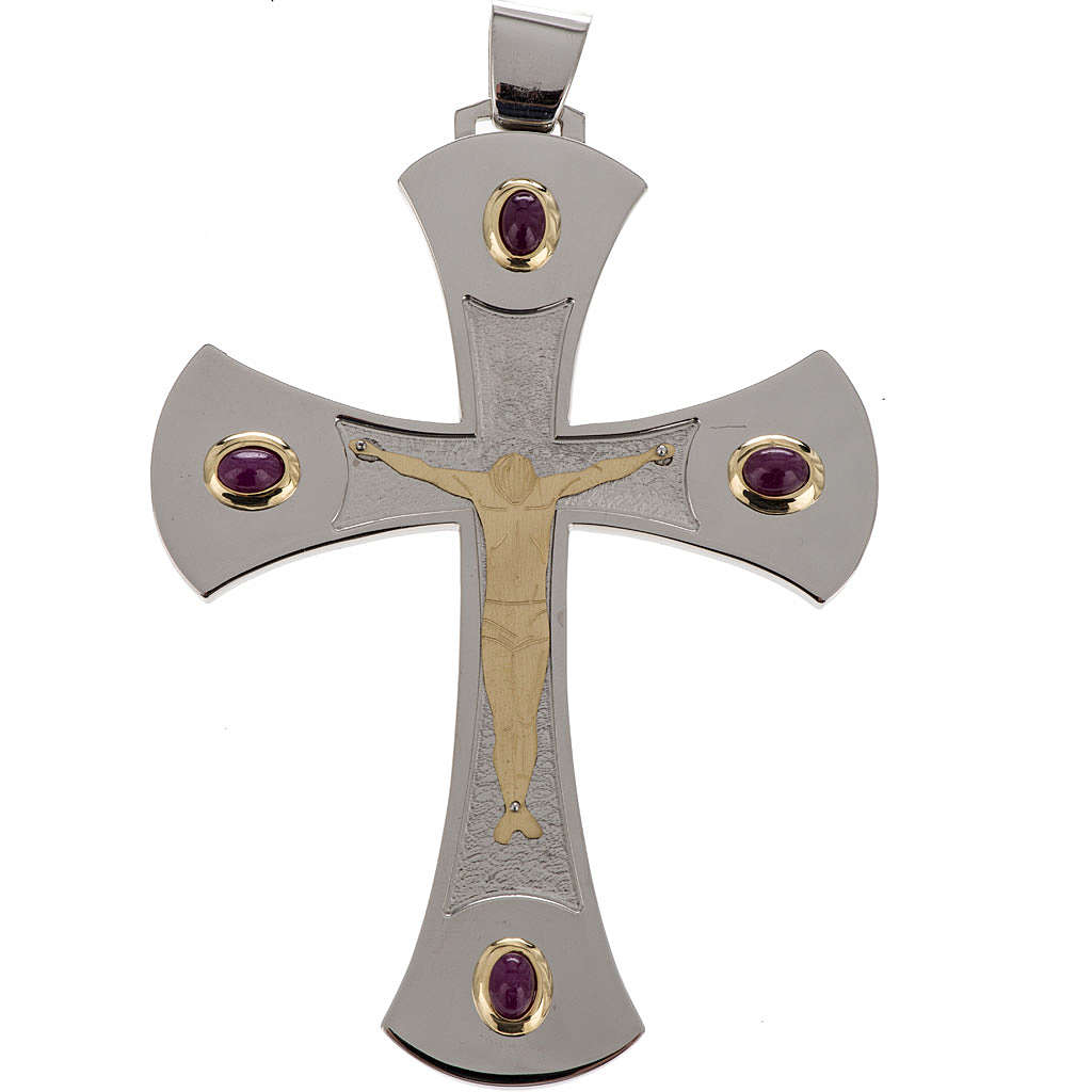 Pendentif Croix En Argent 925 Avec Rubis - Modèle Grand Et élégant P-AR-34 - Neuf Avec étiquettes