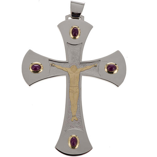 Croix pectorale argent 925, or 18k rubis 1