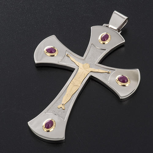 Croix pectorale argent 925, or 18k rubis 3