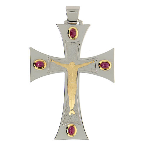 Pectoral cross in sterling silver, 18Kt gold, rubies 1