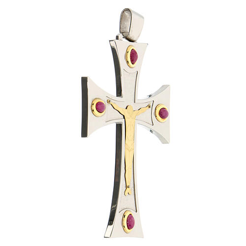Pectoral cross in sterling silver, 18Kt gold, rubies 3