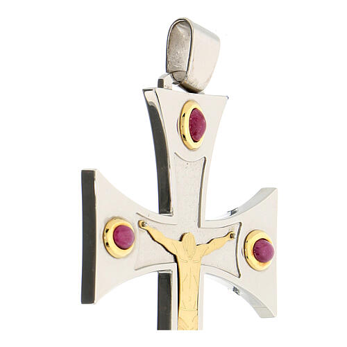 Croce vescovile argento 925, oro 18 kt, rubini 4