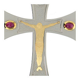 Pectoral cross in sterling silver, 18Kt gold, rubies