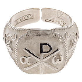 Bishop's ring, adjustable in sterling silver, "Chi-rho, Alpha Om