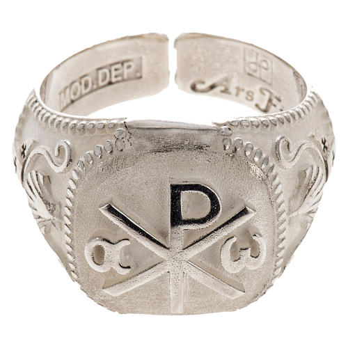Bishop's ring, adjustable in sterling silver, "Chi-rho, Alpha Om 1