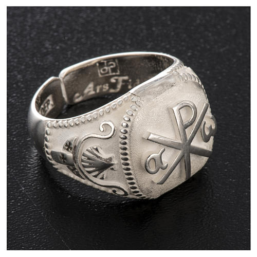 Bishop's ring, adjustable in sterling silver, "Chi-rho, Alpha Om 4