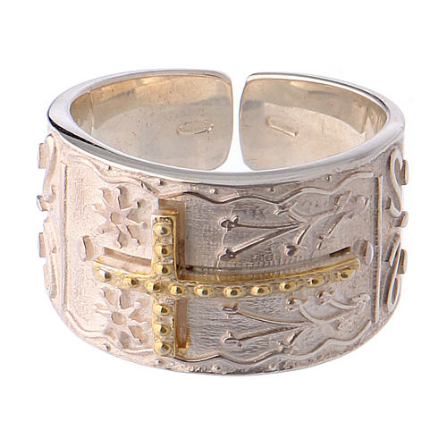 Anello vescovile argento 925 croce dorata 2