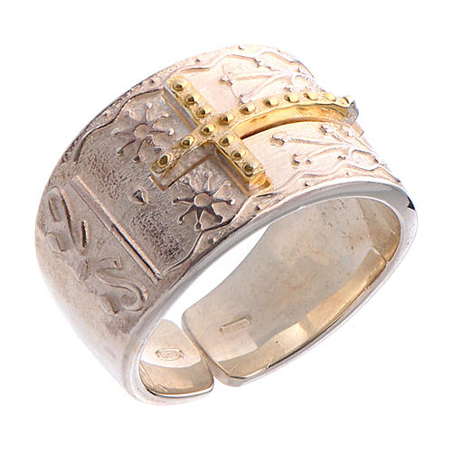 Bishop's ring in sterling silver with golden cross 1