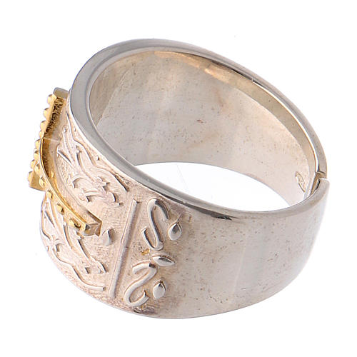 Bishop's ring in sterling silver with golden cross 3