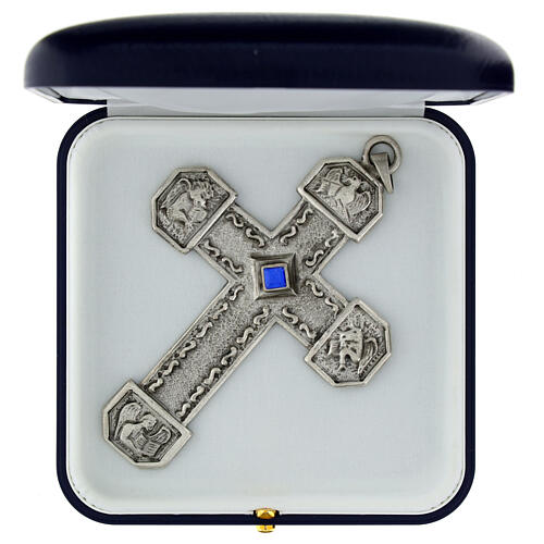 Brustkreuz ziselierten versilberten Kupfer mit blauem Stein 3