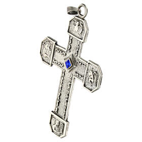 Pectoral cross in chiselled silver copper with blue stone