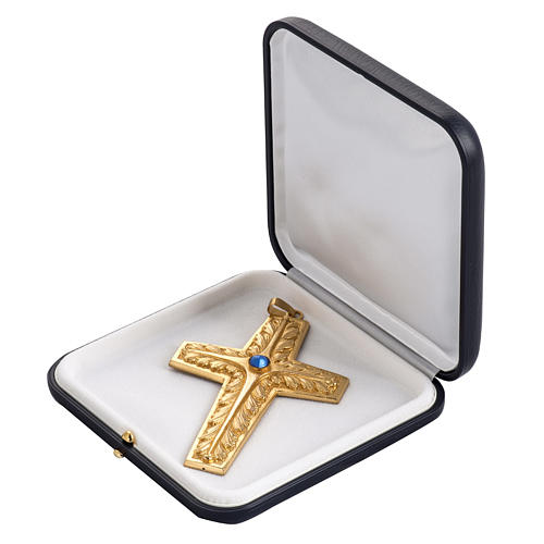Pectoral cross in chiselled gold-plated copper with blue stone 5
