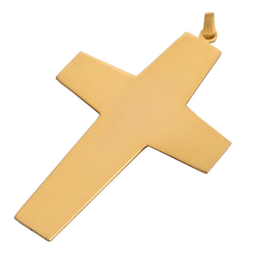 Croix pectorale cuivre doré ciselé pierre bleue 4