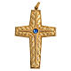 Croix pectorale cuivre doré ciselé pierre bleue s1