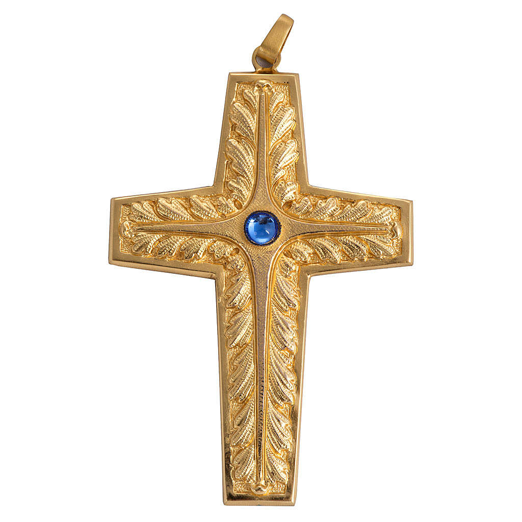 Pectoral cross in chiselled gold-plated copper with blue stone | online ...